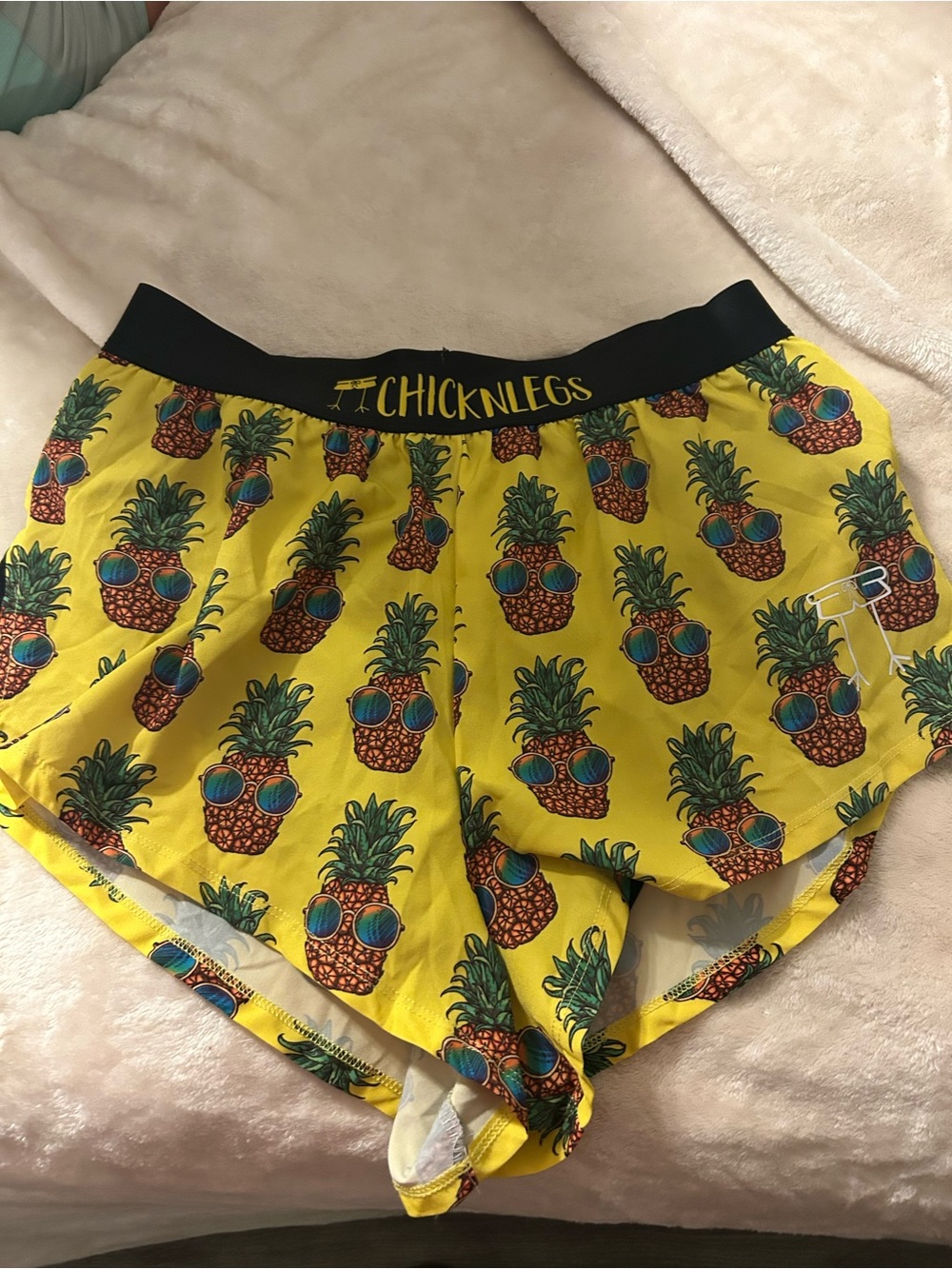 Chicknlegs Yellow Pineapple Print Athletic Shorts